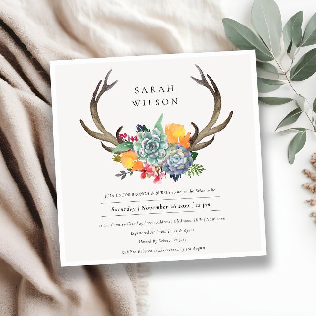 CHIC FLORAL ANTLER BRUCH & BUBBLY BRAUTPARTY EINLADUNG (Von Creator hochgeladen)