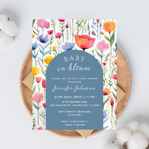 Chic Floral Blue Arch Baby Shower Boy Postkarte