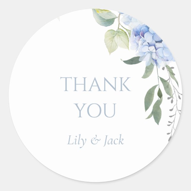 Chic Floral Blue Hydrangea Monogram Event Wedding Runder Aufkleber (Vorderseite)