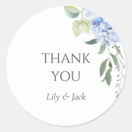 Chic Floral Blue Hydrangea Monogram Event Wedding Runder Aufkleber