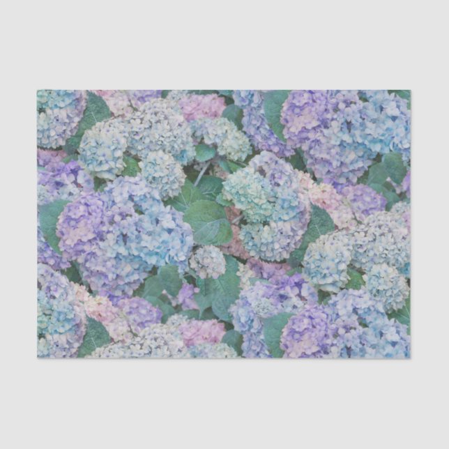 Chic Floral Blue Lila Hydrangea Decoupage Seidenpapier (Vorderseite)
