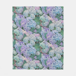 Chic Floral Blue Lila Hydrangea Muster Fleecedecke