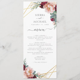 Chic Floral Blush Burgundy Gold Hochzeit Empfang Menükarte