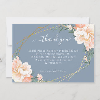 Chic Floral Blush Peach Gold Dusty Blue Wedding Dankeskarte