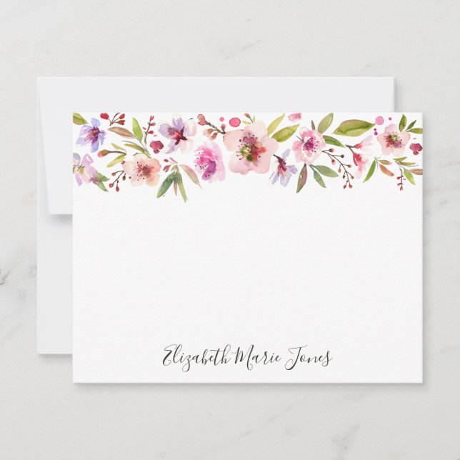 Chic floral Blush Pink Kirsche Blüten Wasserfarbe Mitteilungskarte (Vorderseite)