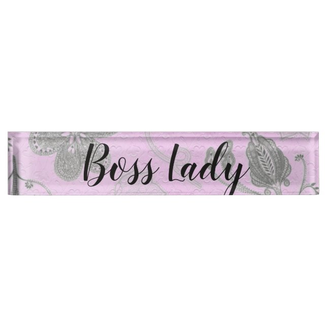 Chic Floral "Boss Lady" Namensplakette (Vorderseite)