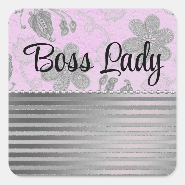 Chic Floral "Boss Lady" Square Sticker (Vorderseite)