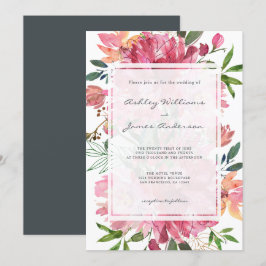 Chic Floral Botanical Boho Pink Peony Wedding Einladung