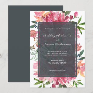 Chic Floral Botanical Boho Pink Peony Wedding Einladung