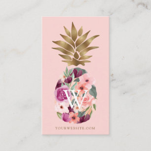Chic Floral Botanical Watercolor Goldener Ananas Visitenkarte