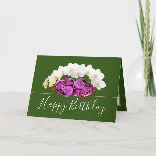 Chic Floral Bouquet Orchids & Peony Blume Geburtst Karte (Vorderseite)