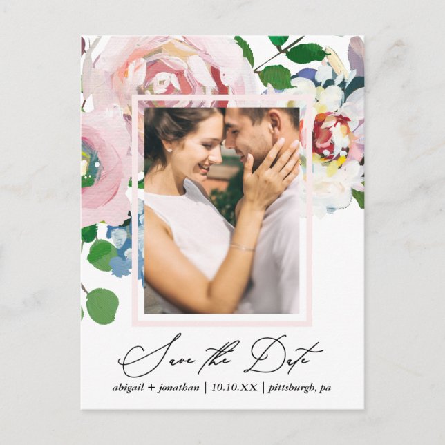 Chic Floral Bouquet und Frame Save the Date Einladungspostkarte (Vorderseite)