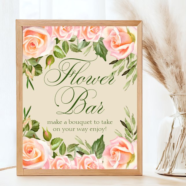 Chic Floral Brautparty Blume Bar Sign Poster (Von Creator hochgeladen)
