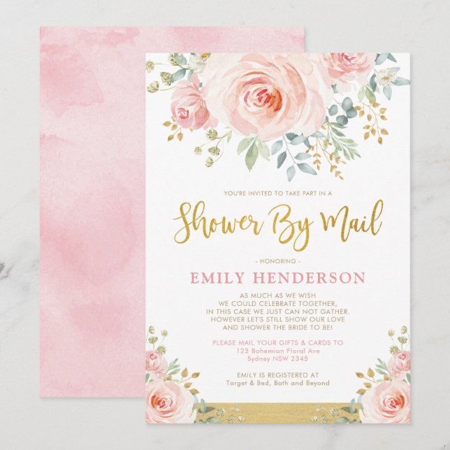 Chic Floral Brautparty By Mail Quarantine Party Einladung (Vorne/Hinten)