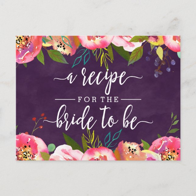 Chic floral Brautparty Rezept Card blühen Postkarte (Vorderseite)