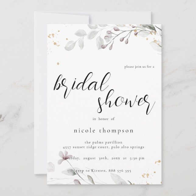 Chic Floral Bridal Shower Invitation Minimal (Devant)