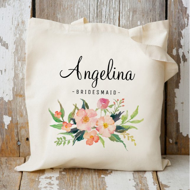 Chic Floral Bridesmaid Personalisiert-3 Tragetasche (Von Creator hochgeladen)