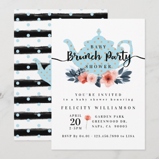 Chic Floral Bunch Party Boy Baby Dusche Einladung (Vorne/Hinten)