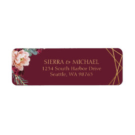 Chic Floral Burgundy Gold Wedding Rücksendeadresse