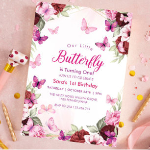 Chic Floral Butterfly Party zum ersten Mal zum Geb Einladung