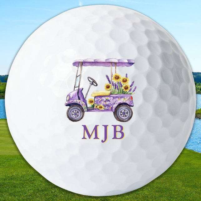 Chic Floral Cart Personalized 3 Initial Monogram Golfball (Von Creator hochgeladen)