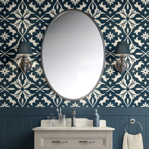 Chic Floral Charm - Deep Aquamarin & Cream - Eclec Tapete