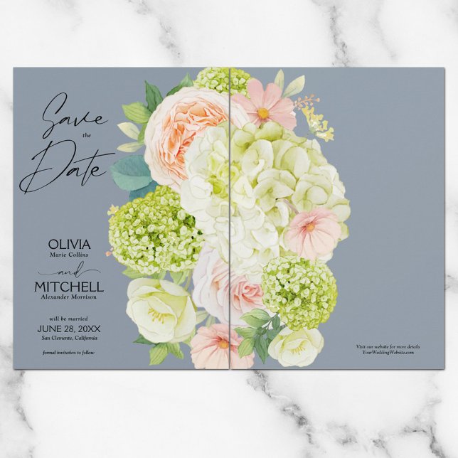 Chic Floral Dusty Blue Wedding Save The Date (Von Creator hochgeladen)