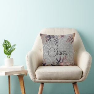 Chic Floral Elegant Silver Damask Personalisiert Kissen