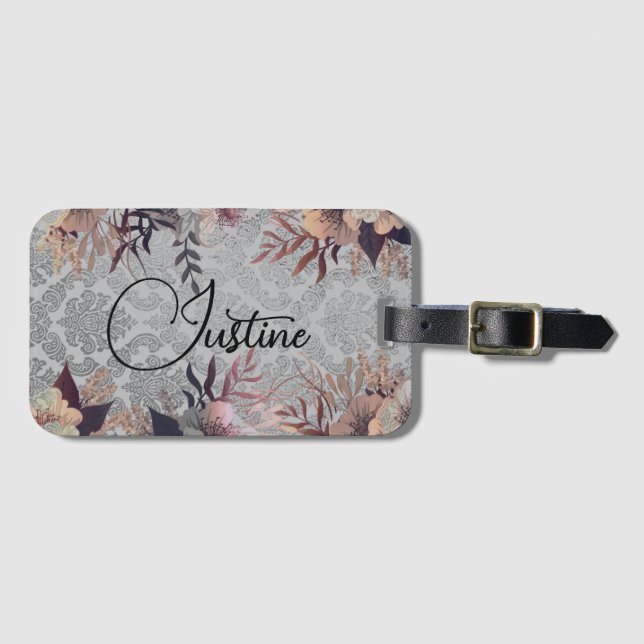 Chic Floral Elegante Damask Personalisiert Gepäckanhänger (Vorderseite (Horizontal))