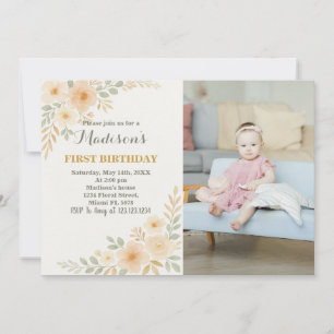 Chic Floral Erster Geburtstag Einladung