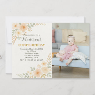Chic Floral Erster Geburtstag Einladung