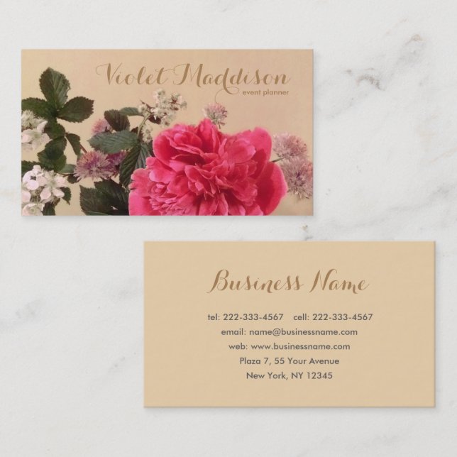 Chic Floral Event Planner Carte de visite (Devant / Derrière)
