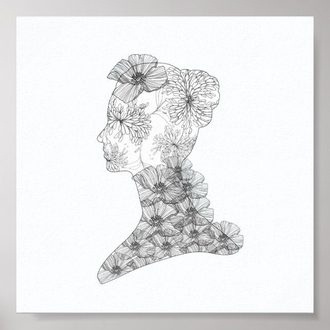 Chic Floral Face Illustration Mode Poster (Vorne)