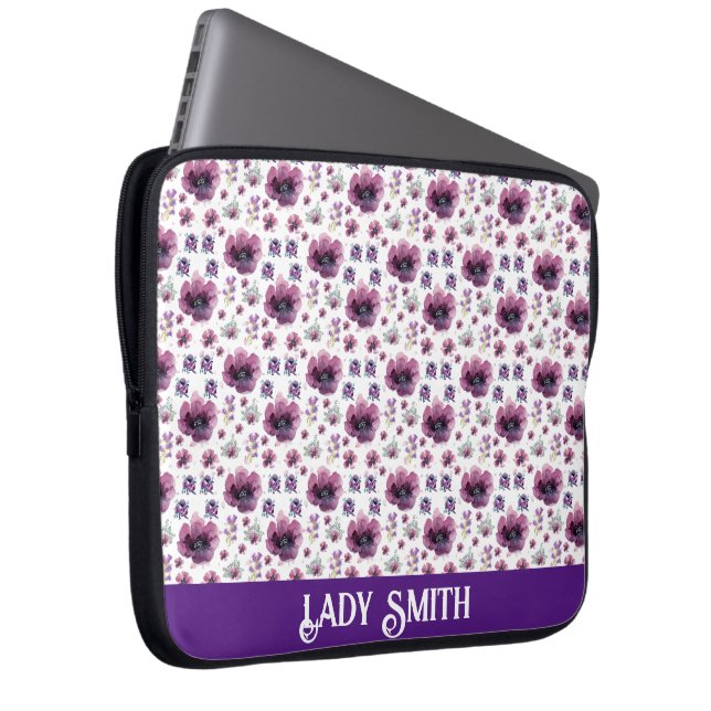 chic floral foliage purple blooming flowers laptopschutzhülle (Vorne Rechts)