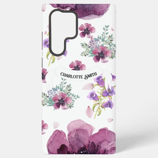 chic floral foliage purple blooming flowers samsung galaxy hülle (Rückseite)
