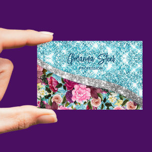 Chic floral glittera aqua lila silber monogram magnetische visitenkarte