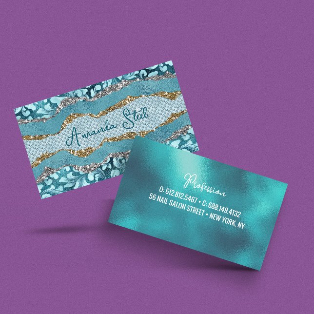 Chic floral glittergold Türkis aquamarines Monogra Visitenkarte (Von Creator hochgeladen)