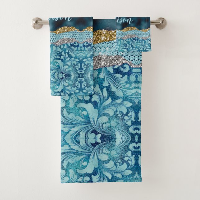 Chic floral glittery Turquoise Turquoise or monogr (En situation)