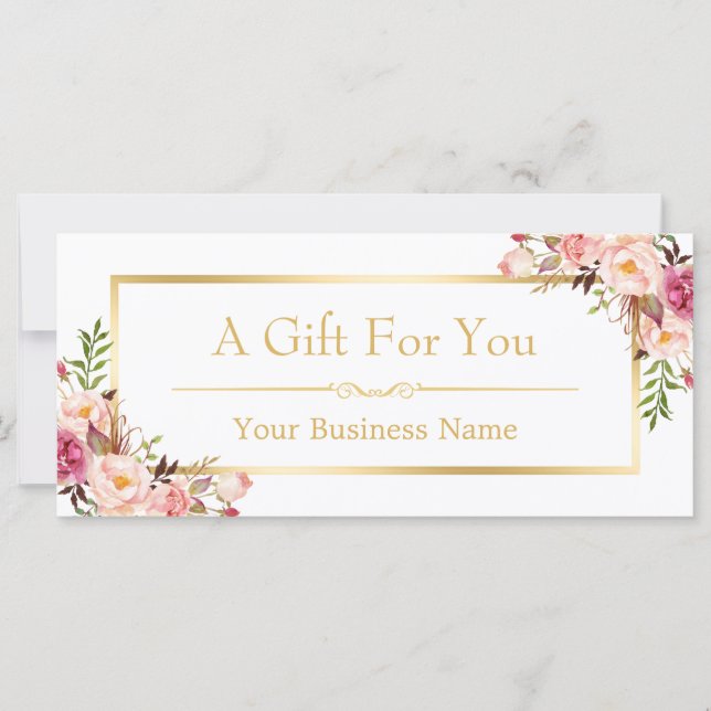 Chic Floral Gold Beauty Salon Geschenkgutschein (Vorderseite)