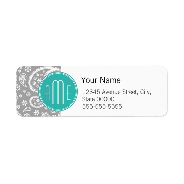 Chic Floral Grau Paisley Muster & Blue Monogram (Vorne)