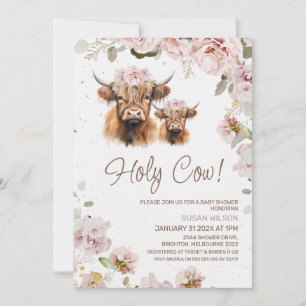 Chic Floral Heilige Kuh Hochland Kuh Baby Dusche Einladung