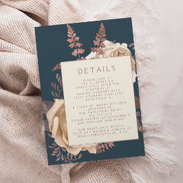 Chic Floral Ivory Rose Gold Aquamarine Hochzeitsde Begleitkarte
