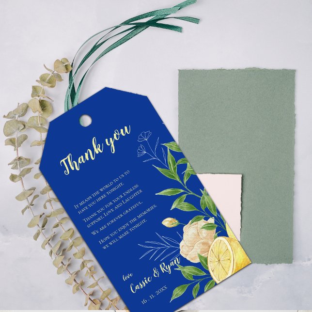 Chic Floral Lemon Citrus Wedding Vielen Dank für I Geschenkanhänger (Chic Floral Lemon Citrus Wedding Thank you Message Gift Tags)