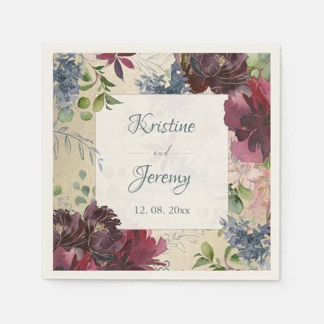 Chic Floral Marsala Rose Watercolor Serviette (Vorderseite)