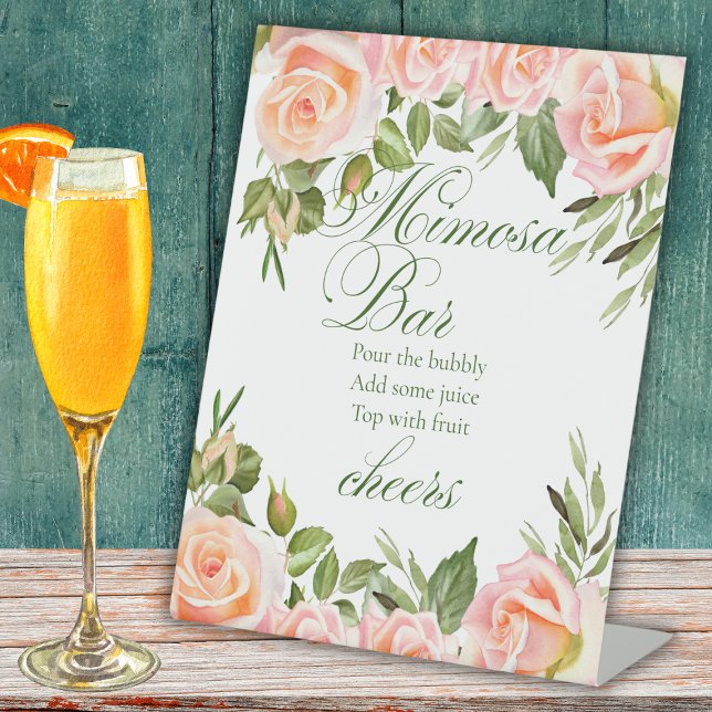 Chic Floral Mimosa Bar Tafelzeichen Sockelschild (Von Creator hochgeladen)