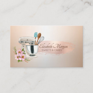 Chic Floral Mixer Rose Gold Pinselstriche, Bäckere Visitenkarte