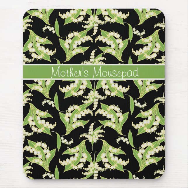 Chic Floral Mousepad: Lilies of the Valley, Black Mousepad (Vorne)