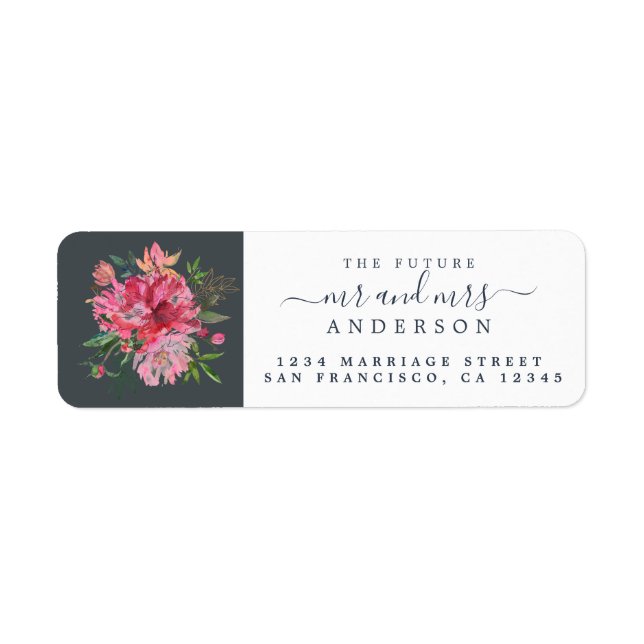 Chic Floral Mr Mrs Monogram Wedding Rücksendeadres (Vorne)