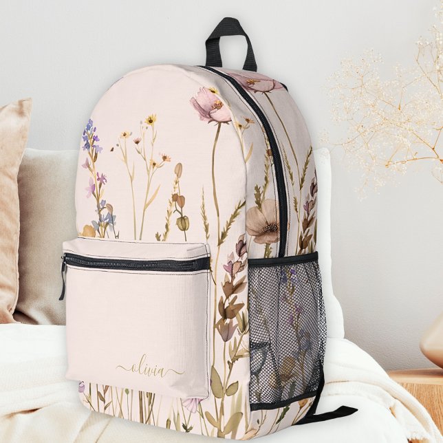 Chic Floral Muster Custom Gold Name Wildblume Bedruckter Rucksack (Von Creator hochgeladen)
