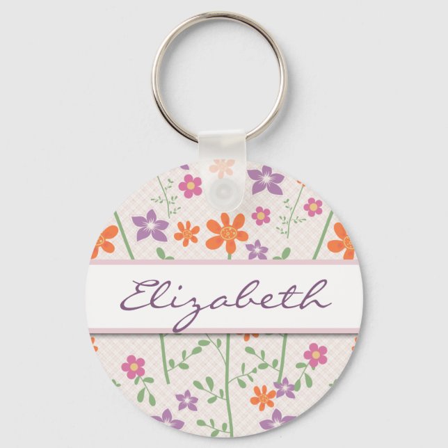 Chic Floral Muster Design Monogram Schlüsselanhänger (Vorderseite)